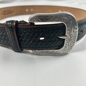 Justin Men’s Western Belt Black Braided Beaded Size 36